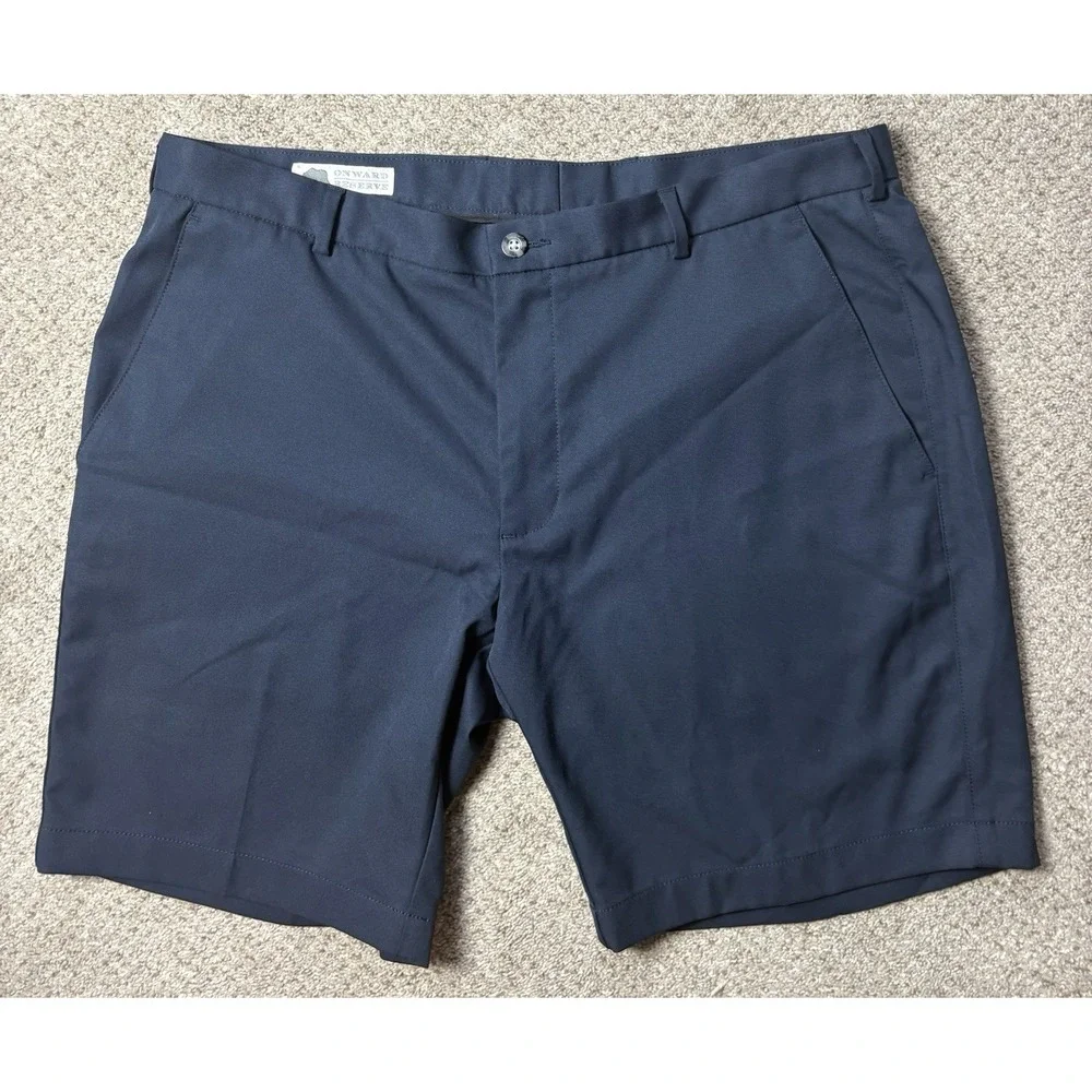 Onward Reserve Shorts Mens Size 36 Flat Front Performance Chino Golf Navy Blue